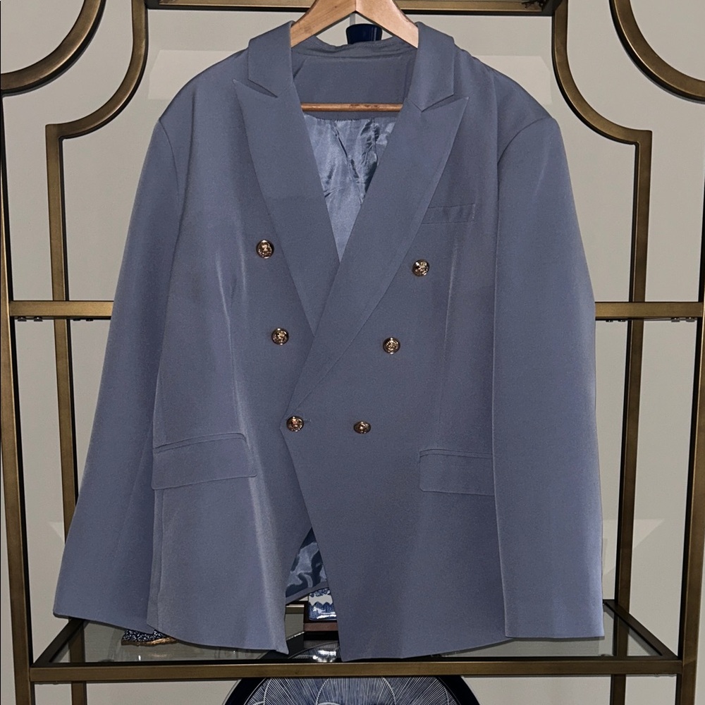 Double-Breasted Light Blue Blazer